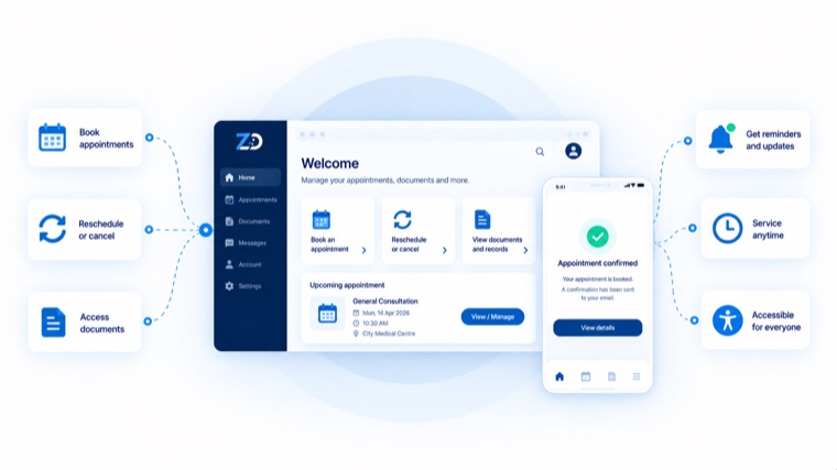 A self-service customer portal and companion mobile app for booking, rescheduling and accessing documents